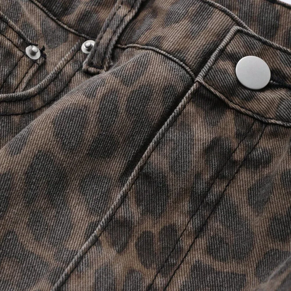 Coffee Brown Casual Women's Loose Leopard Print Cotton Pants - Picture 8 of 9